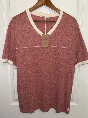 Men's Heathered Brick Red V-Neck T-Shirt with Contrast Trim